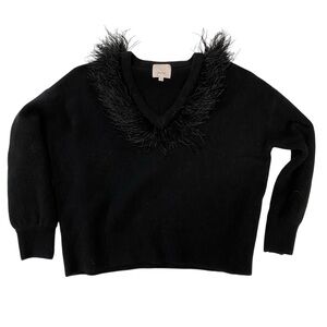 Cinq A Sept V Neck Ostrich trim Sweater